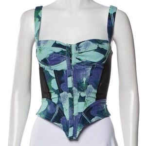 Blue and Green Floral Corset Top